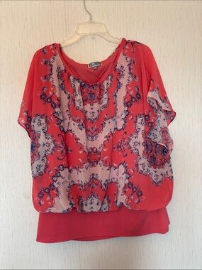 JM Collection Coral Floral-Print Blouson Top